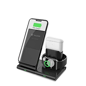 raegr arc 1250 3-in-1 charging dock10w wireless charger for phones  wired dock for apple watch amp airpods-compatible with iphone 12se11 series maxxsmaxxrx88note 20109s20 series -black