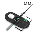 RAEGR Arc 1350 [3-in-1] Dual 15W Triple Wireless Charging Pad Trio Mat | with 2 Type-C PD Cables for iPhone 16/15/14/13 Series, Galaxy S24/S23/S22 Series, Apple Watch Series [Ultra/9/8/7/SE/6] -Black