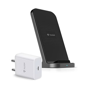raegr arc 750 wireless charging stand 15w  with 20w pd adapter type-c cables  made in india  in-built two coils with fireproof abs for iphone 14131211x8 series galaxy s22s21s20note2010 series oneplus 99 pro