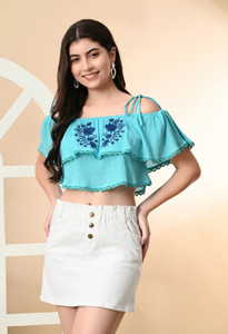 Raffaella Party Embroidered Women Dark Blue Top