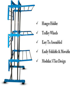 rafttar steel floor cloth dryer stand rf - blue-easy to assembled- modular 3 tier design stainless steel -cloth rack -09 3 tier