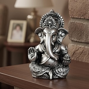 elegant resin ganesha idol for home temple dcor lord ganpati murti for pooja room car dashboard gift item  color metallic