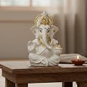 Elegant Resin Ganesha Idol for Home Temple Décor, Lord Ganpati Murti for Pooja Room, Car Dashboard, Gift Item | Color: Off White