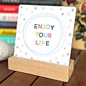Wooden Enjoy Your Life Offer Study Office Table Decor Showpiece for Home Decor Items (Size: 6.5X6 Inches, EK40)