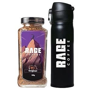 rage coffee - 100 gms jar amp flask combo - premium arabica instant ground coffee infused with natural vitamins