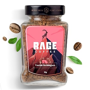 rage coffee 50 gms vanilla bubblegum flavour - premium arabica instant coffee  boldest smoothest tastiest all natural coffee