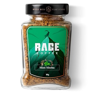 rage coffee instant coffee mint mocha glass jar 100 arabica beans infused with plant based vitamins hot amp cold coffee  strong aroma with rich taste - 50g