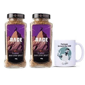 rage coffee - pack of 2 amp free coffee mug  premium arabica instant coffee original blend 100 gms crystals infused with natural vitamins