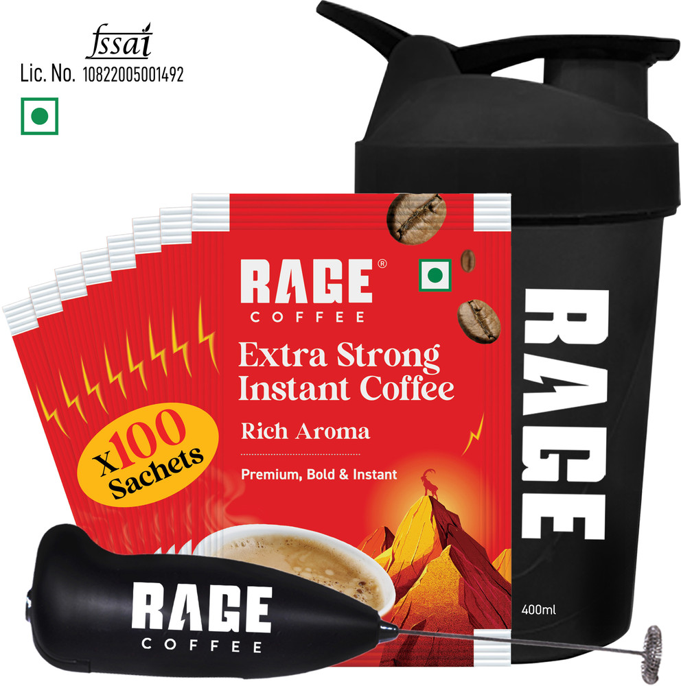 RAGE Extra Strong Premium Blend Coffee Pack of 100+Multipurpose Shaker ...