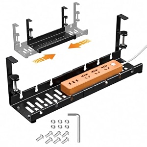 ragro adjustable under desk cable management tray retractable 285-55 cm metal cable organizer wire management rack power strip amp extension cord holder for office home amp gaming desk
