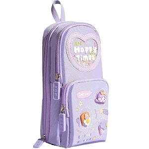 3 compartment cute pencil case large capacity pencil case durable storage multiple compartment zipper portable capacity pencil pouch for school happy time purple-pouch
