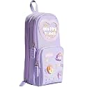 3 Compartment Cute Pencil Case, Large Capacity Pencil Case, Durable Storage Multiple Compartment, Zipper Portable Capacity Pencil Pouch for School (Happy Time Purple-Pouch)
