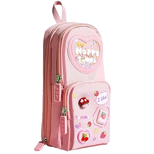 3 compartment large capacity pencil case durable storage multiple compartment zipper portable capacity pencil pouch for school amp college student teen happy time pink pouch