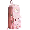 3 Compartment Large Capacity Pencil Case, Durable Storage Multiple Compartment, Zipper Portable Capacity Pencil Pouch for School &amp; College Student Teen (Happy Time Pink Pouch)