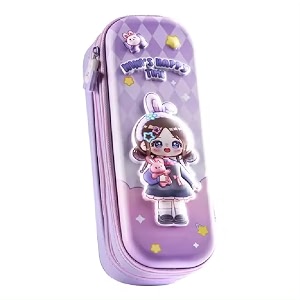 double layer 3d cute pencil case aesthetic pencil case for girls large capacity pen pencil pouch multifunctional stationery organizer for school happy time mini purple