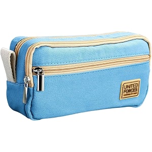 large capacity pencil case 3 compartment cute aesthetic pencil caselarge capacity pen pencil pouch multifunctional stationery organizer for school cute aesthetic-sky blue