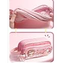 Large Capacity Transparent Cartoon Print Pencil Case 3 Compartment Cute Aesthetic Pencil Case for Girls Multifunctional Stationery Organizer for School Office (Peach Girl)