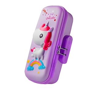 large capacity with unicorn design compartment amp zipper pencil pouch lock primary school students multi-layer pencil pouch for kids purple