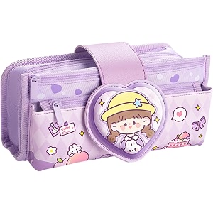 rahasya enterprise multifunctional stationery 3 compartment cute pencil case pouch organizer aesthetic pencil case for girls large capacity pen pencil pouch for school purple