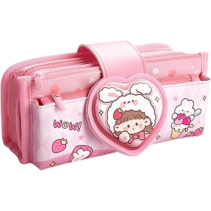 rahasya enterprise multifunctional stationery 3 compartment cute pencil case pouch organizer aesthetic pencil case for girls large capacity pen pencil pouch for school pink