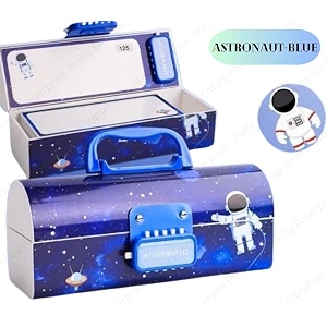 plastic pencil box with code lock pen case kids pencil case style password lock pencil box case multi-layer pencil box for boys girls astronaut blue password pencil box