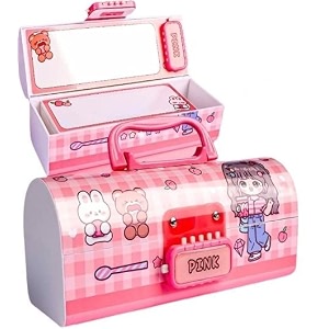 pencil box with code lock pen case kids pencil case style password lock pencil box case multi-layer pencil box for boys girls beauty pink password pencil box