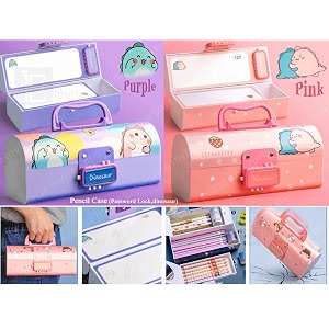 pencil box with code lock pen case kids pencil case style password lock pencil box case multi-layer pencil box for boys girls dinosaur pink password pencil box