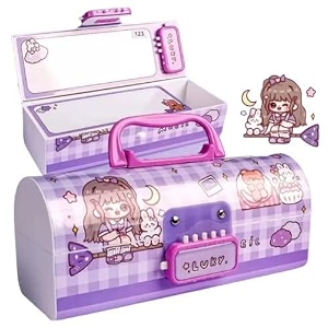 kids pencil case with code lock - multi-layer style password lock box for boys amp girls lucky purple