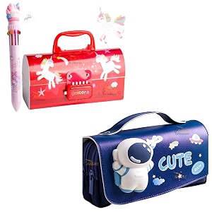 pencil case amp pouch with password lock multi-layer compartments unicorn red kidsteen
