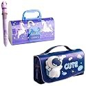 Pencil Case Style Password Lock Multi-Layer Pencil Box &amp; 3D EVA Pencil Case Pouch for Boys Girls (New Unicorn Blue P.Box+Cute Pouch)