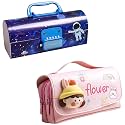 Pencil Case Style Password Lock Multi-Layer Pencil Box &amp; 3D EVA Pencil Case Pouch for Boys Girls (Astronaut Blue P.Box+Flower Pouch)