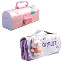 Pencil Case Style Password Lock Multi-Layer Pencil Box &amp; 3D EVA Pencil Case Pouch for Boys Girls (Dinosuar Pink P.Box+Rabbit Pouch)