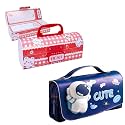 Pencil Case Style Password Lock Multi-Layer Pencil Box &amp; 3D EVA Pencil Case Pouch for Boys Girls (Bear Red P.Box+Cute Pouch)