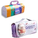 Pencil case Style Password Lock Multi-Layer Pencil Box &amp; 3D EVA Pencil Case Pouch for Boys Girls(Cute Multicolor P.Box+Rabbit Pouch)