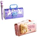Pencil case Style Password Lock Multi-Layer Pencil Box &amp; 3D EVA Pencil Case Pouch for Boys Girls(New Unicorn Blue P.Box+Dear Pouch)