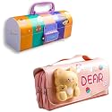 Pencil case Style Password Lock Multi-Layer Pencil Box &amp; 3D EVA Pencil Case Pouch for Boys Girls(Cute Multicolor P.Box+Dear Pouch)