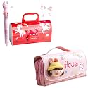 Pencil case Style Password Lock Multi-Layer Pencil Box &amp; 3D EVA Pencil Case Pouch for Boys Girls(New Unicorn Red P.Box+Flower Pouch)