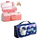 Pencil case Style Password Lock Multi-Layer Pencil Box &amp; 3D EVA Pencil Case Pouch for Boys Girls(Cute Pink P.Box+Cute Pouch)
