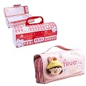 Pencil Case Style Password Lock Multi-Layer Pencil Box &amp; 3D EVA Pencil Case Pouch for Boys Girls (Bear Red P.Box+Flower Pouch)