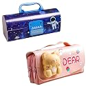Pencil case Style Password Lock Multi-Layer Pencil Box &amp; 3D EVA Pencil Case Pouch for Boys Girls(Astronaut Blue P.Box+Dear Pouch)