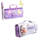 Pencil case Style Password Lock Multi-Layer Pencil Box &amp; 3D EVA Pencil Case Pouch for Boys Girls(New Unicorn Purple P.Box+Rabbit Pouch)