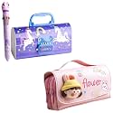 Pencil Case Style Password Lock Multi-Layer Pencil Box &amp; 3D EVA Pencil Case Pouch for Boys Girls (New Unicorn Blue P.Box+Flower Pouch)