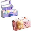 Pencil Case Style Password Lock Multi-Layer Pencil Box &amp; 3D EVA Pencil Case Pouch for Boys Girls (Dinosuar Purple P.Box+Dear Pouch)
