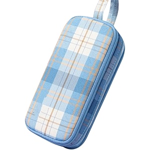 portable capacity 3 compartments pencil case canvas pencil bag girls cute stationery bag student supplies blue pencil case