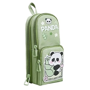 rahasya enterprisethree layer canvas cute aesthetic pencil case for girls large capacity pen pencil pouch for school stationery organizer best gift 3 compartment panda pouch - green