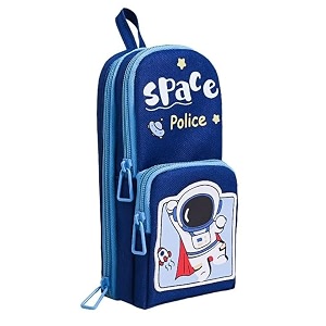 rahasya enterprisethree layer canvas cute aesthetic pencil case for girls large capacity pen pencil pouch for school stationery organizer best gift space police pouch - blue