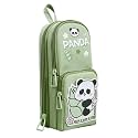 Rahasya EnterpriseThree Layer Canvas Cute Aesthetic Pencil Case for Girls Large Capacity Pen Pencil Pouch for School Stationery Organizer Best Gift (3 Compartment Panda Pouch - Green)