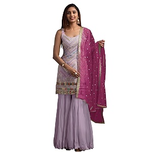 faux georgette fancy heavy sharara suit for woman