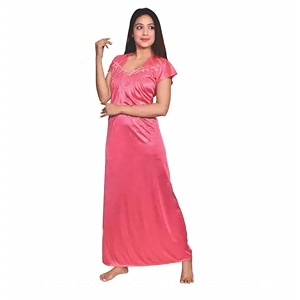 rahl women39s satin solid nighty for wifes and girls half sleeves long height stretchable maxi nightdress for kitchen walking lifestyle honeymoon couple baby feeding mother nighty