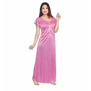 rahl women39s satin solid nighty for wifes and girls half sleeves long height stretchable maxi nightdress for kitchen walking lifestyle honeymoon couple baby feeding mother nighty